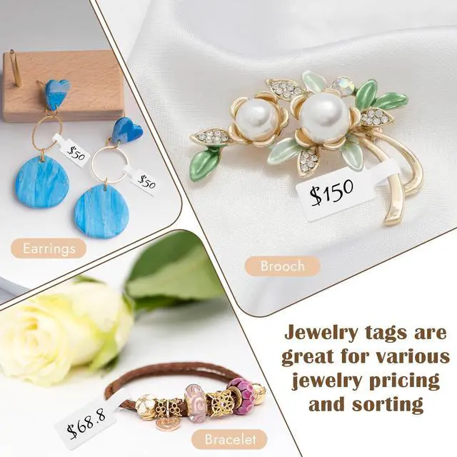 Alt view image 7 of 7 - 1000 pcs Jewelry Tags, Self Adhesive Jewelry Price Tags Stickers, White Blank Rectangle Ring Tag Label for Necklace Earring Bracelet Pricing Identify