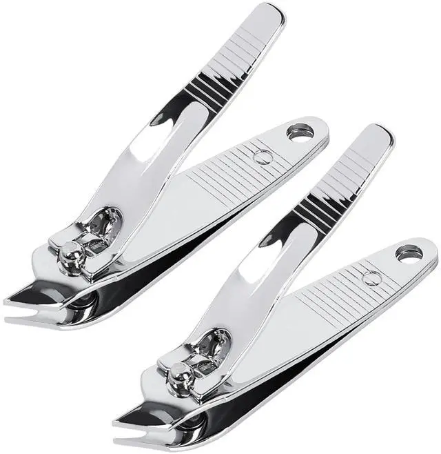 Main image of 2 PCS Angled Nail Clipper Set, Metal Slanted Edge Nail Cutting Clippers for Women and Men, Sharp Fingernail Cutter Toenail Clippers for Thick Toenails, Silver