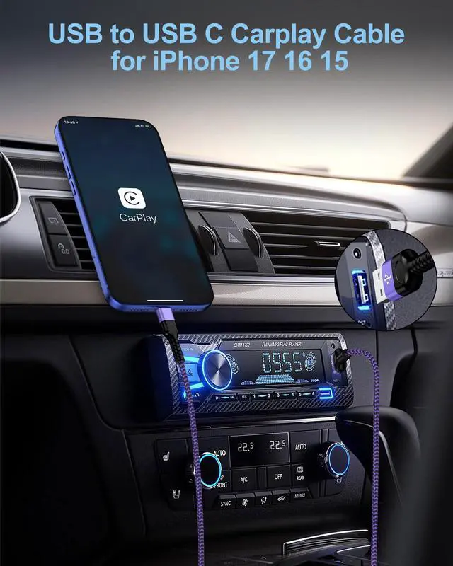 Alt view image 3 of 7 - Carplay Cable for iPhone 17 16 Pro Max, USB A to USB C Charger Cord for Car
