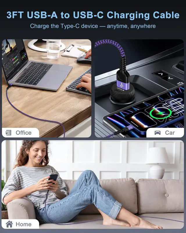 Alt view image 6 of 7 - Carplay Cable for iPhone 17 16 Pro Max, USB A to USB C Charger Cord for Car