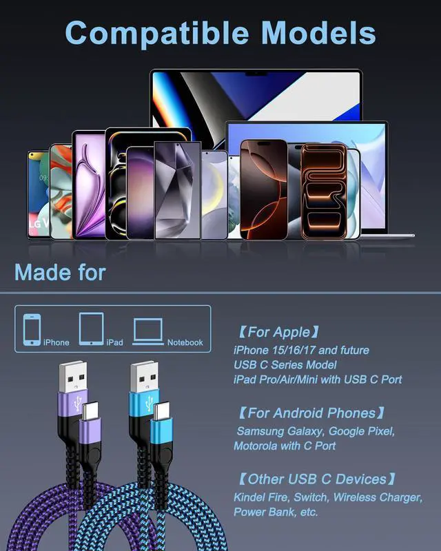Alt view image 7 of 7 - Carplay Cable for iPhone 17 16 Pro Max, USB A to USB C Charger Cord for Car