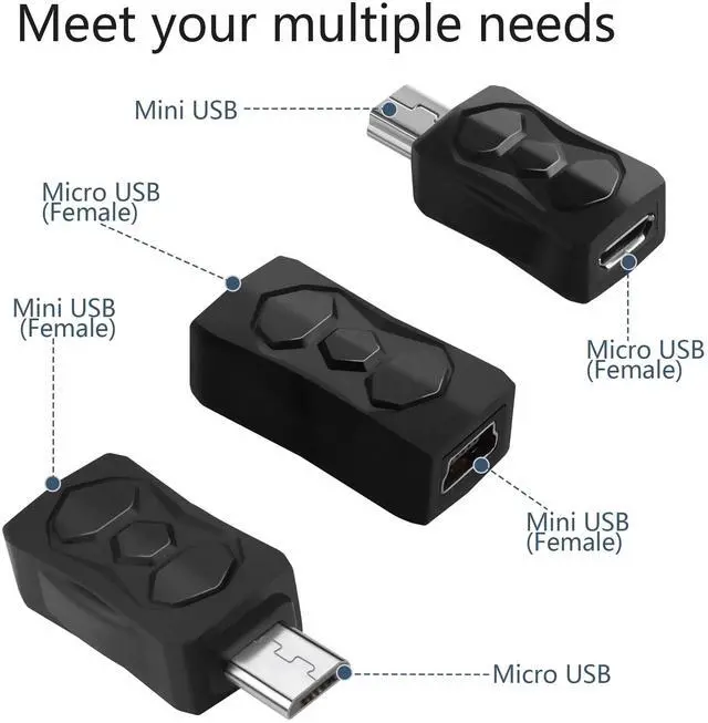 Alt view image 7 of 7 - 3PCS Micro USB to Mini USB Adapter, Micro USB Male to Mini USB 2.0 Female Converter Support 5V/2ACharge & 480MbpsData Sync for MP3 Player, Dash Cam, Digital Camera(Micro to Mini)
