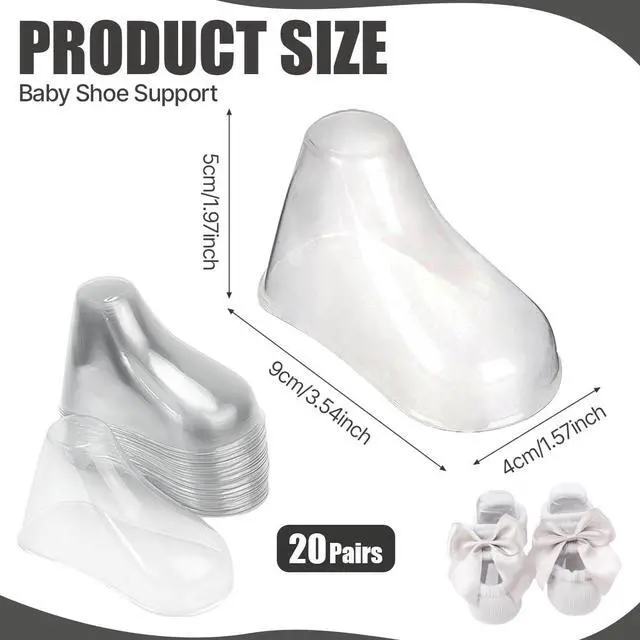 Alt view image 2 of 7 - 20 Pair Baby Shoe Display Stand Clear Plastic Bootie Shaper Holder for Store Showcase and Home Use (9cm)