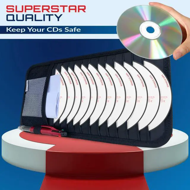 Alt view image 3 of 7 - CD Case Holder for Car - Sun Visor Organizer for 12 CDs/Dvds, 1 Mesh Pocket & 1 Horizontal Pen Holder - Safe, Ergonomic Design (Black)