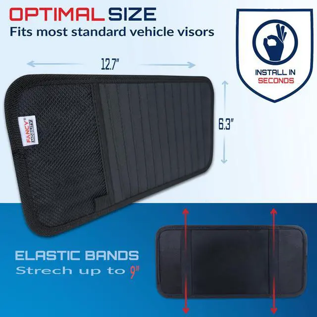Alt view image 6 of 7 - CD Case Holder for Car - Sun Visor Organizer for 12 CDs/Dvds, 1 Mesh Pocket & 1 Horizontal Pen Holder - Safe, Ergonomic Design (Black)