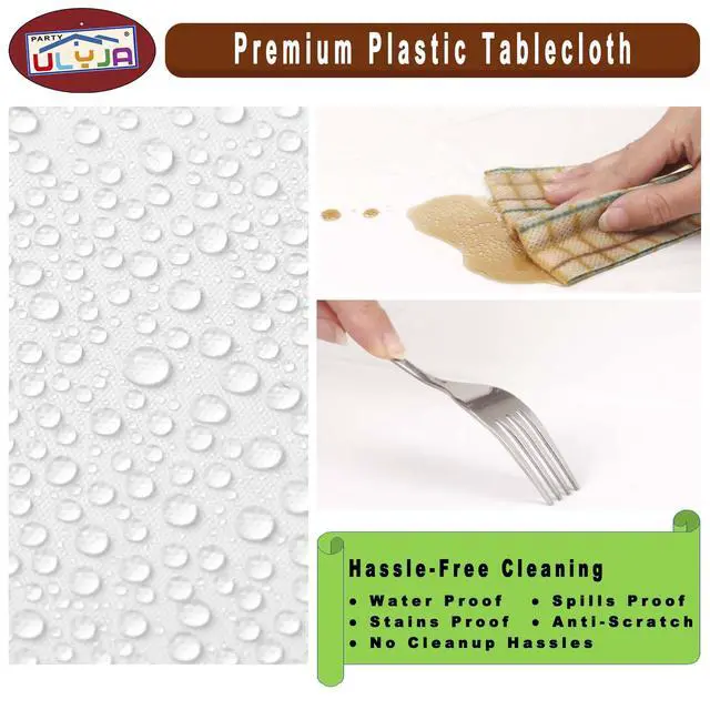 Alt view image 3 of 7 - Blue & White Gingham Checkered Tablecloths Plastic 3-Pack Premium 54 Inches x 108 Inches Disposable Table Covers Decorative Table Cloths for Rectangle Tables