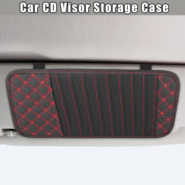 Alt view image 2 of 7 - 2pcs Car CD Visor Storage Cases Vehicle Sun Visor Organizer with 10 DVD Storage Sleeves Black with Red Line