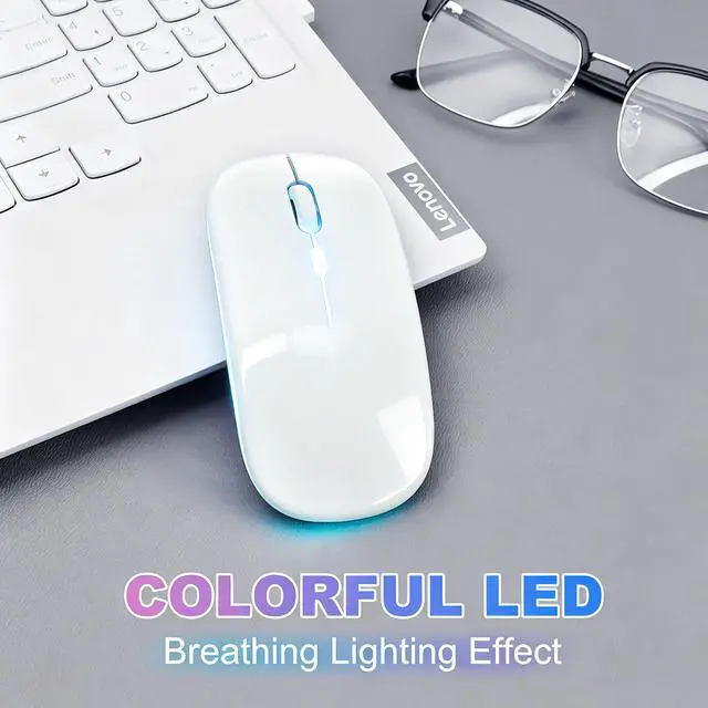 Alt view image 2 of 7 - Wireless Bluetooth Mouse Rechargeable Long Lasting Dual Mode - BT 5.2 & 2.4G Silent RGB LED Mice, Slim Portable Ergonomic Mouse for Laptop/PC/Tablet/MacBook/iPad/Apple Devices(White)