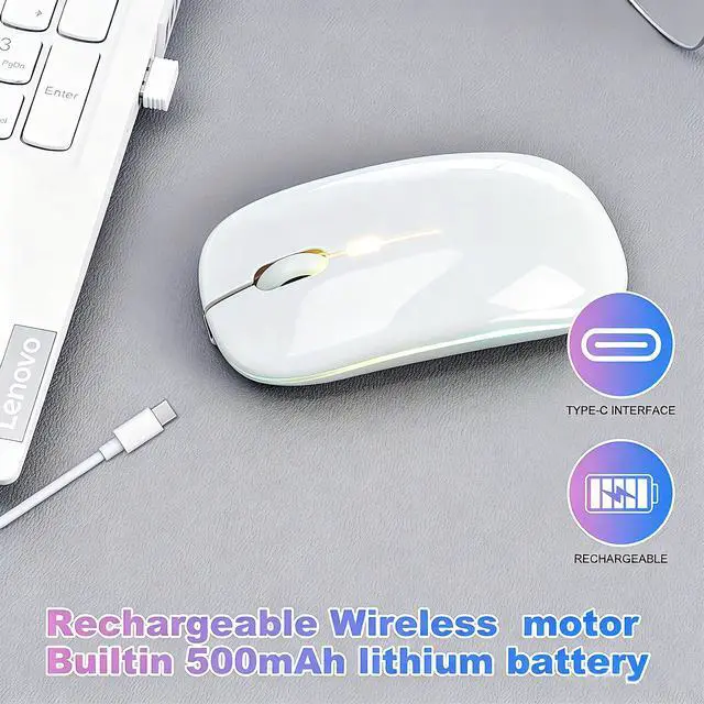 Alt view image 3 of 7 - Wireless Bluetooth Mouse Rechargeable Long Lasting Dual Mode - BT 5.2 & 2.4G Silent RGB LED Mice, Slim Portable Ergonomic Mouse for Laptop/PC/Tablet/MacBook/iPad/Apple Devices(White)