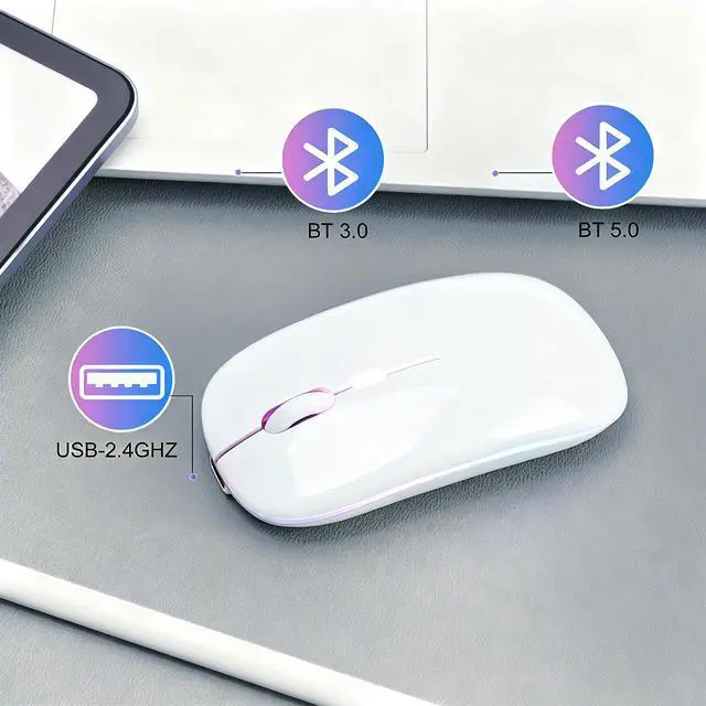Alt view image 5 of 7 - Wireless Bluetooth Mouse Rechargeable Long Lasting Dual Mode - BT 5.2 & 2.4G Silent RGB LED Mice, Slim Portable Ergonomic Mouse for Laptop/PC/Tablet/MacBook/iPad/Apple Devices(White)