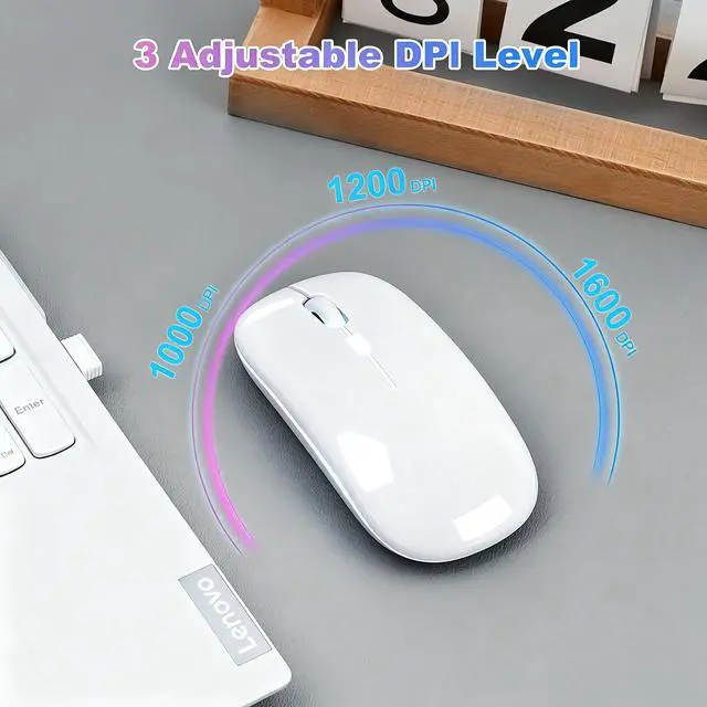 Alt view image 6 of 7 - Wireless Bluetooth Mouse Rechargeable Long Lasting Dual Mode - BT 5.2 & 2.4G Silent RGB LED Mice, Slim Portable Ergonomic Mouse for Laptop/PC/Tablet/MacBook/iPad/Apple Devices(White)