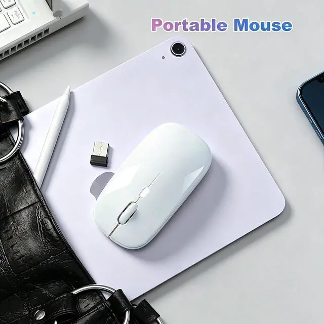 Alt view image 7 of 7 - Wireless Bluetooth Mouse Rechargeable Long Lasting Dual Mode - BT 5.2 & 2.4G Silent RGB LED Mice, Slim Portable Ergonomic Mouse for Laptop/PC/Tablet/MacBook/iPad/Apple Devices(White)