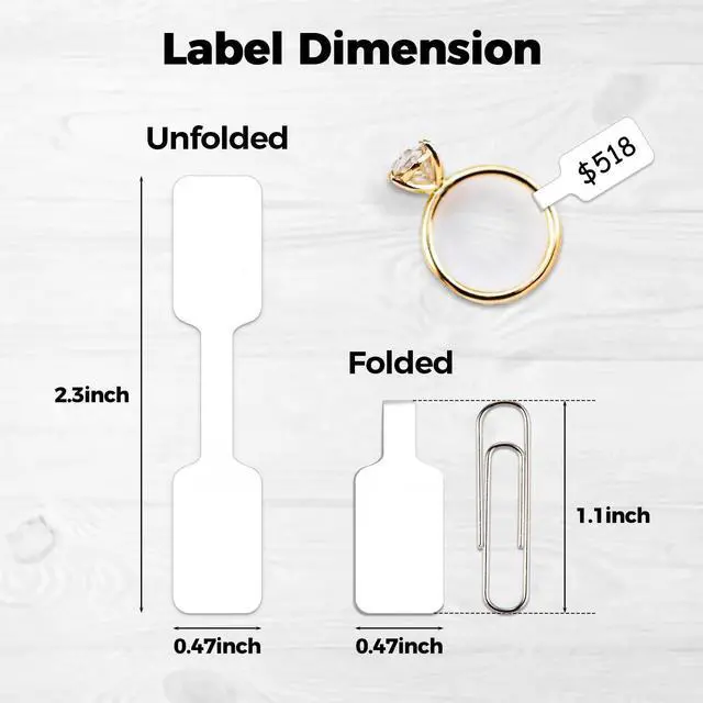 Alt view image 2 of 6 - 1000 Pcs Self-Adhesive Jewelry Tags for Necklace Earring Bracelet Ring Price Identify, White Dumbbell Blank Stickers for Selling & Display (500 Labels/Roll, Total 2 Rolls)