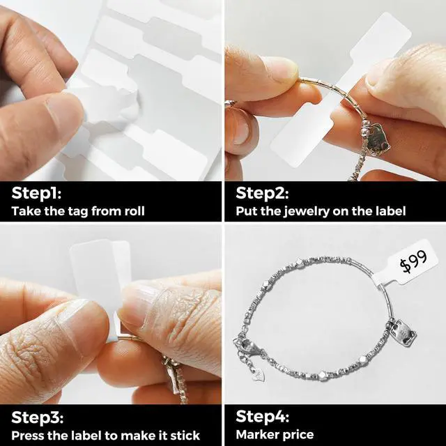 Alt view image 4 of 6 - 1000 Pcs Self-Adhesive Jewelry Tags for Necklace Earring Bracelet Ring Price Identify, White Dumbbell Blank Stickers for Selling & Display (500 Labels/Roll, Total 2 Rolls)