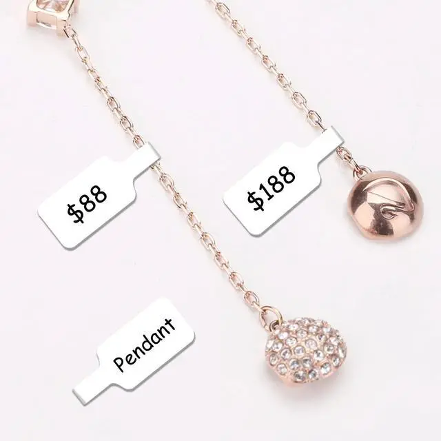 Alt view image 6 of 6 - 1000 Pcs Self-Adhesive Jewelry Tags for Necklace Earring Bracelet Ring Price Identify, White Dumbbell Blank Stickers for Selling & Display (500 Labels/Roll, Total 2 Rolls)