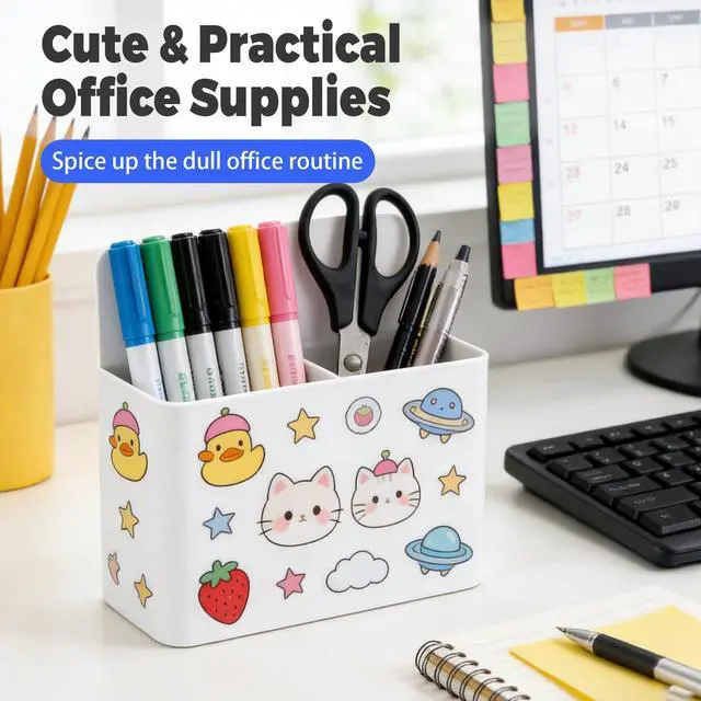 Alt view image 6 of 7 - 2 Pack Magnetic Pen Holder for Refrigerator & Whiteboard, Full-Back Magnet Dry Erase Marker Holder with Adjustable Divider, Magnetic Marker Holder for White Board Office Desk Locker Accessories, White