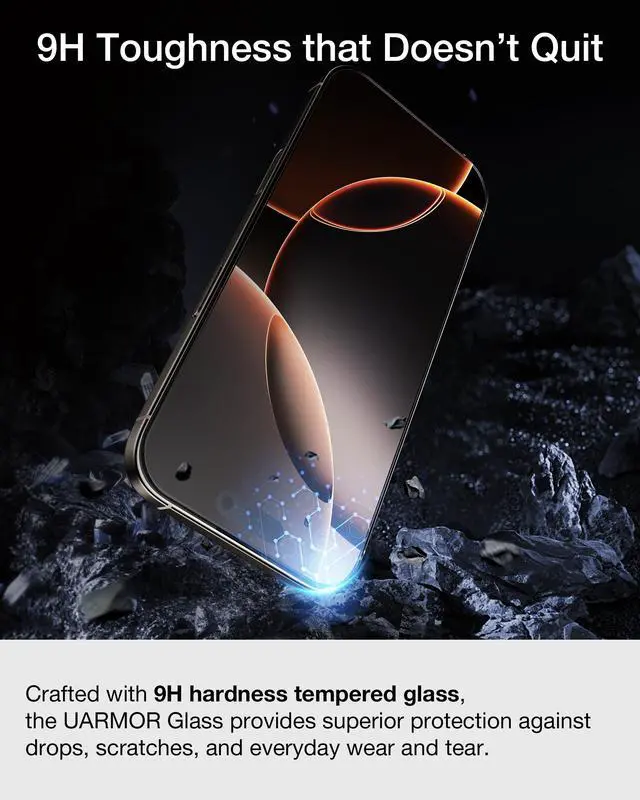 Alt view image 2 of 7 - UARMOR Glass 3 Pack Screen Protector for iPhone 17 Pro, 9H Tempered Glass with Easy Installation Kits, Shatterproof, Case-Friendly Fit - HD Clear (iPhone 17 Pro)