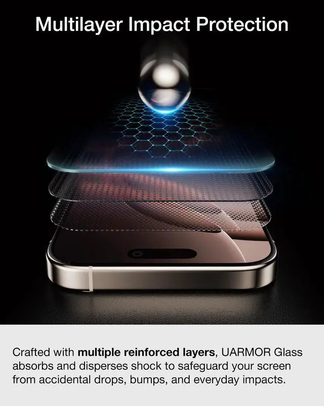 Alt view image 3 of 7 - UARMOR Glass 3 Pack Screen Protector for iPhone 17 Pro, 9H Tempered Glass with Easy Installation Kits, Shatterproof, Case-Friendly Fit - HD Clear (iPhone 17 Pro)