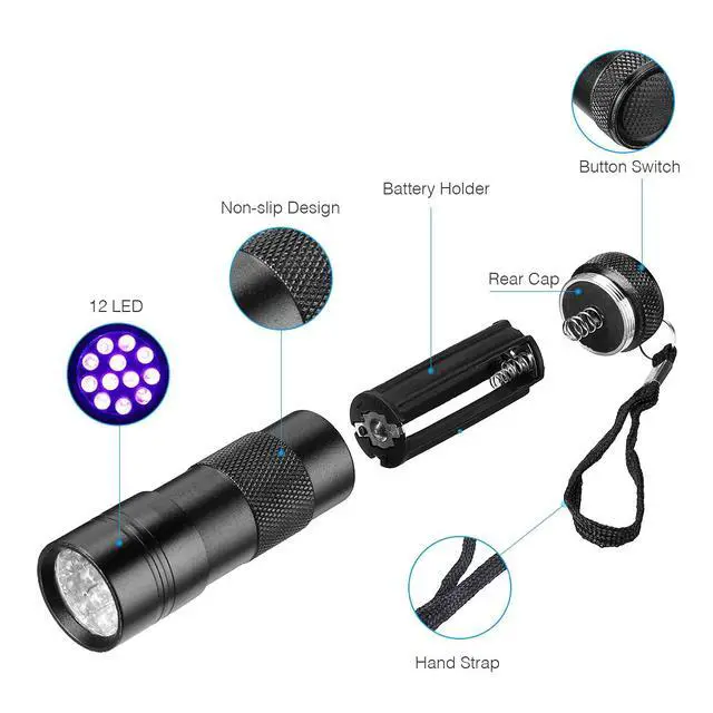 Alt view image 5 of 7 - UV Ultra-Violet 12 LED Flashlight Blacklight Light 395 nM Inspection Lamp Torch