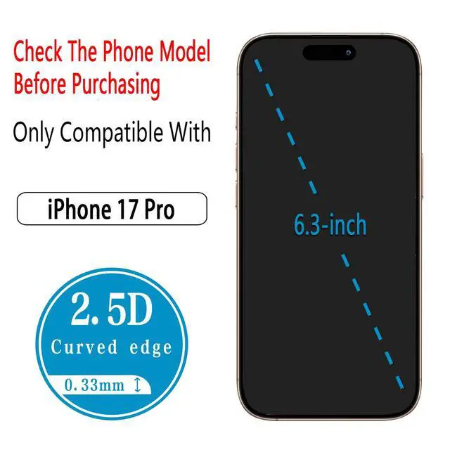 Alt view image 3 of 7 - (2 Pack) Designed for iPhone 17 Pro 6.3 Inch Tempered Glass Screen Protector, Full Coverage, Anti Scratch, Bubble Free