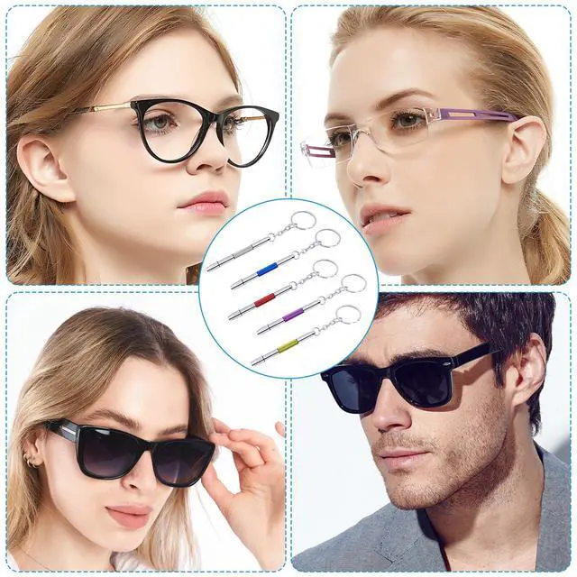 Alt view image 7 of 7 - 5 Pcs Mini Eyeglass Screwdriver, 4 in1 Watches Mini Precision, Stainless Steel Screwdriver Kit, Eyeglass Repair Set with Keychain,Stainless Steel Alloy Watchmaker Tool (5 colors)