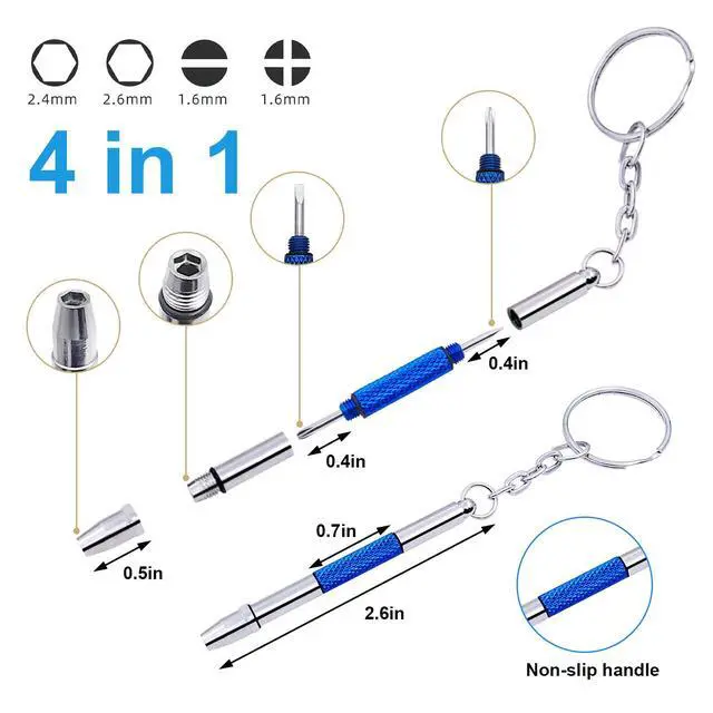 Alt view image 2 of 7 - 5 Pcs Mini Eyeglass Screwdriver, 4 in1 Watches Mini Precision, Stainless Steel Screwdriver Kit, Eyeglass Repair Set with Keychain,Stainless Steel Alloy Watchmaker Tool (5 colors)