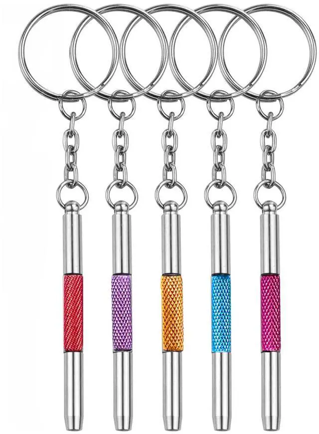 Main image of 5 Pcs Eyeglass Screwdriver Repair Kit Precision 4 in 1 Mini Screwdrivers Set,Sunglass Watch Toy Repair with Keychain, Stainless Steel Alloy Tool,Flat Head, Phillips, Hex(5 colors)