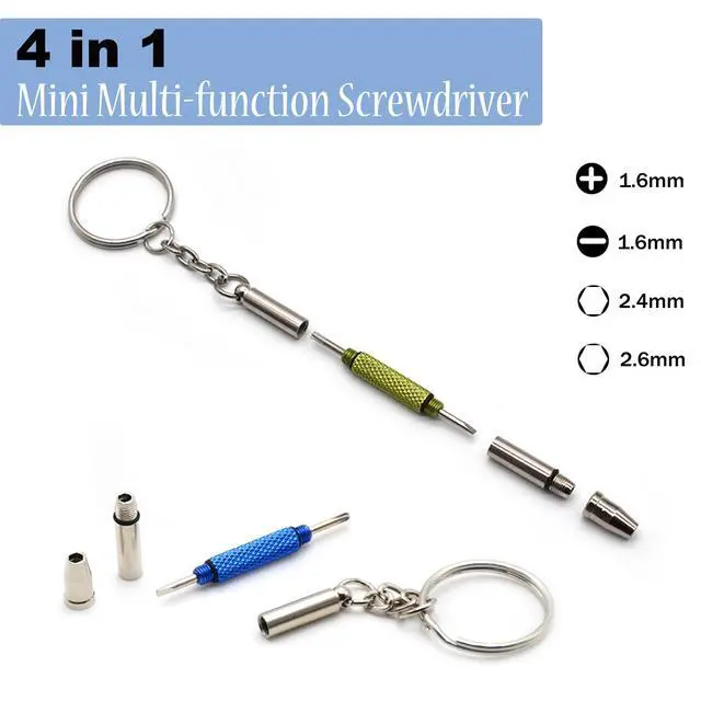 Alt view image 2 of 7 - 5 Pcs Eyeglass Screwdriver Repair Kit Precision 4 in 1 Mini Screwdrivers Set,Sunglass Watch Toy Repair with Keychain, Stainless Steel Alloy Tool,Flat Head, Phillips, Hex(5 colors)
