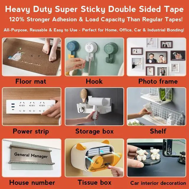 Alt view image 2 of 6 - Double Sided Heavy Duty Extra Strong Adhesive Tape - General Purpose Nano Tape, Reusable and Without Leaving Adhesive Marks (10 feet)