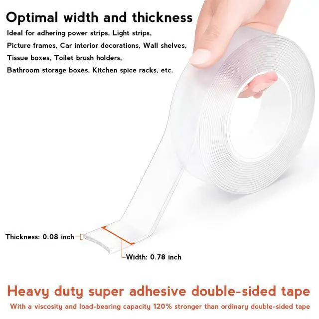Alt view image 5 of 6 - Double Sided Heavy Duty Extra Strong Adhesive Tape - General Purpose Nano Tape, Reusable and Without Leaving Adhesive Marks (10 feet)