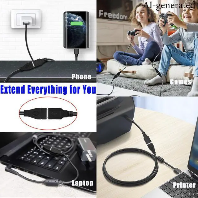 Alt view image 5 of 7 - Short USB Extension Cable 1ft 5 Pack Bulk, USB A 2.0 Male to Female Extension Cord for PlayStation, Xbox, Flash Drive, Printer, Mouse, Keyboard, 480Mbps Transfer Speed