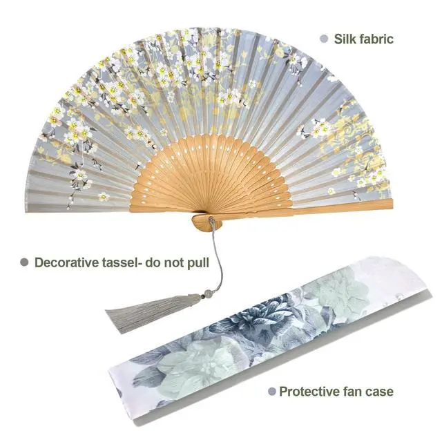 Alt view image 6 of 7 - Bamboo Hand Fan Foldable 8.3 Inch, Portable Folding Fan with Pouch for Church Wedding Makeup, Small Decorative Cooling Fan for Women (Gray)