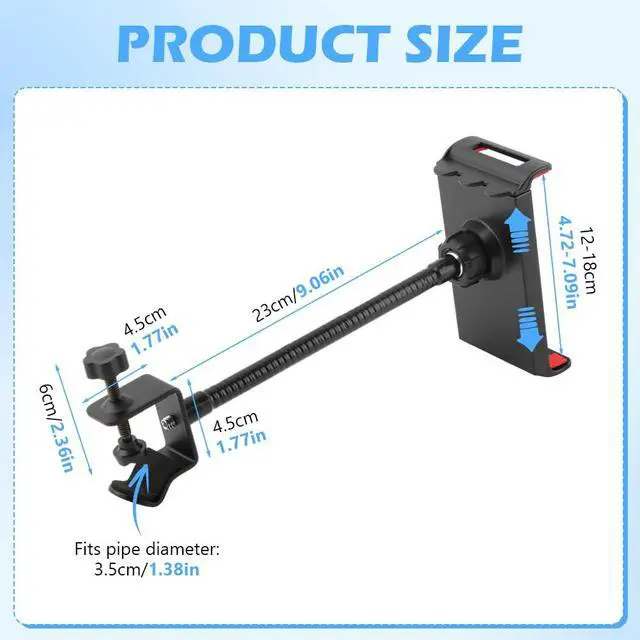 Alt view image 2 of 7 - Mic Stand Phone Holder, Flexible Phone Holder for Microphone-Stand, Adjustable Mic Stand Holders for Most Mobile Phones And Tablets(COLOR:Black)
