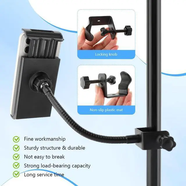 Alt view image 6 of 7 - Mic Stand Phone Holder, Flexible Phone Holder for Microphone-Stand, Adjustable Mic Stand Holders for Most Mobile Phones And Tablets(COLOR:Black)