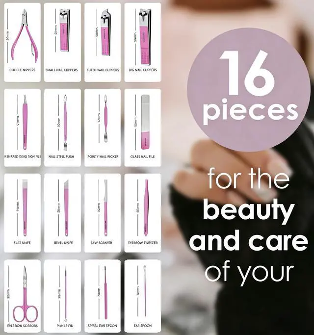 Alt view image 2 of 7 - 16pcs Stainless Steel Nail Care Tools Grooming Kit