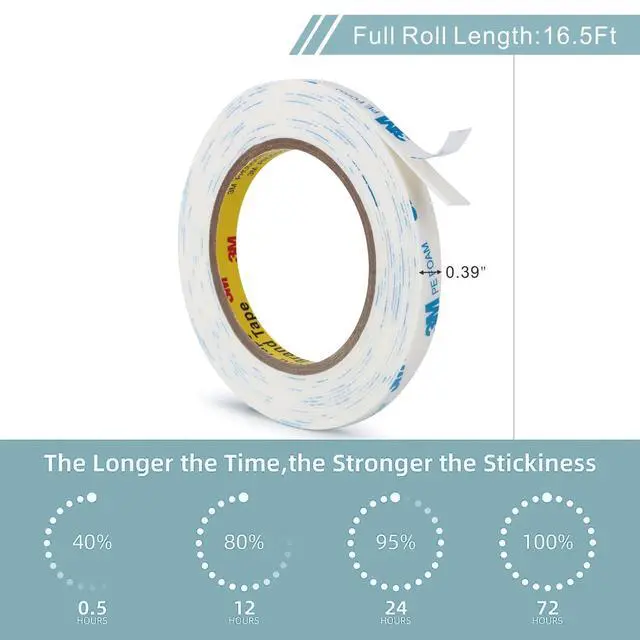 Alt view image 3 of 7 - 3M Double Sided Tape 0.39"×16.5Ft No Damage Double Sided Wall Tape