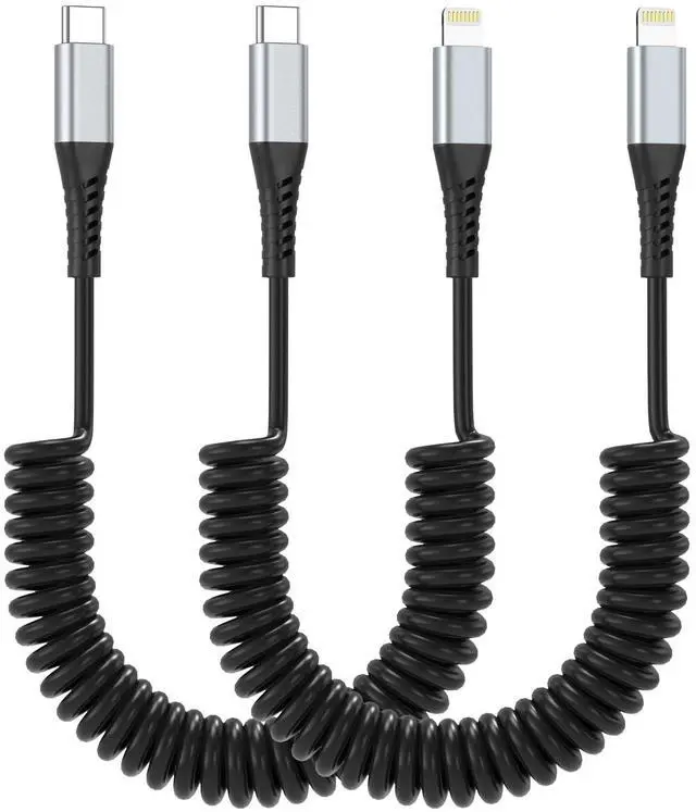 Main image of Coiled USB C to Lightning Cable, 2 Pack Retractable iPhone Charging Cable for Car, 3FT USBC to Lightning Cable for iPhone 14 13 12 11 Pro Max Mini 10 8 7 Plus XR XS SE, AirPod
