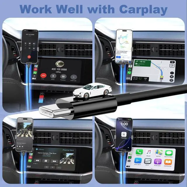 Alt view image 2 of 7 - Car Carplay Cable for iPhone 17/16/15/16 Pro Max/Plus, USB A to USB C Cable Car Charger 3A Fast Charging CarPlay USBC Cord for Android 3FT Black