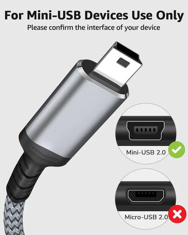 Alt view image 4 of 7 - Mini USB Cable (3.3ft+6ft 2 Pack) USB 2.0 to Mini B Male Charger Cord Durable USB Mini to USB Charging Cable Compatible with PS3 Controller, MP3 Player, Camera, Dash Cam, Garmin GPS, Hero 3+