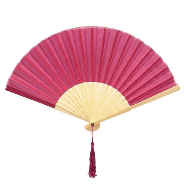 Main image of Fabric Handheld Folding Hand Fan With a Tassel Grade A Bamboo Ribs for Women Girls Summer Party Event Favor Birthday Wedding Souvenir Gift (Deep Pink)