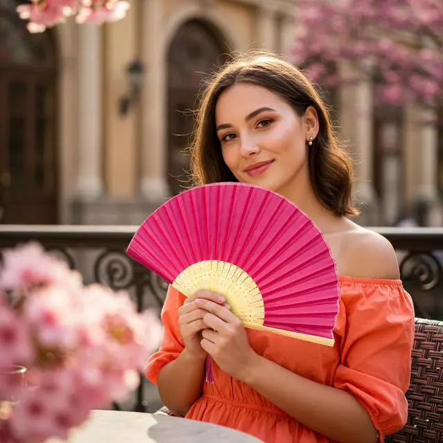 Alt view image 3 of 7 - Fabric Handheld Folding Hand Fan With a Tassel Grade A Bamboo Ribs for Women Girls Summer Party Event Favor Birthday Wedding Souvenir Gift (Deep Pink)