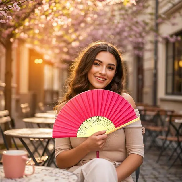 Alt view image 5 of 7 - Fabric Handheld Folding Hand Fan With a Tassel Grade A Bamboo Ribs for Women Girls Summer Party Event Favor Birthday Wedding Souvenir Gift (Deep Pink)