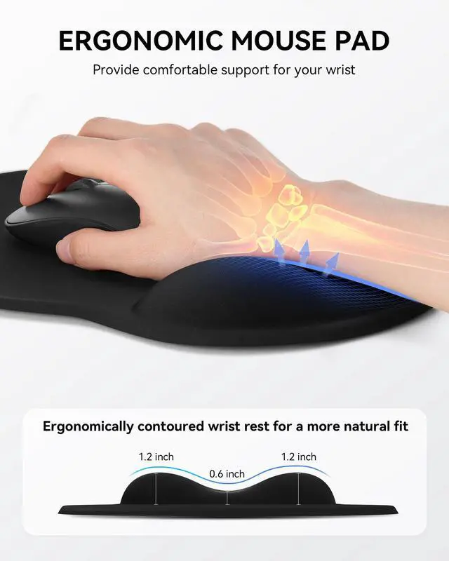 Alt view image 3 of 6 - Mouse Pad with Wrist Rest, Ergonomic Mouse Pads for Desk, Office Non-Slip Large Mousepad with Gel Wrist Support(Black, 10.6''L x 9''W)