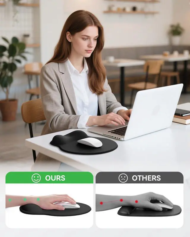 Alt view image 5 of 6 - Mouse Pad with Wrist Rest, Ergonomic Mouse Pads for Desk, Office Non-Slip Large Mousepad with Gel Wrist Support(Black, 10.6''L x 9''W)