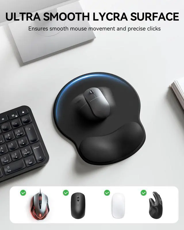 Alt view image 6 of 6 - Mouse Pad with Wrist Rest, Ergonomic Mouse Pads for Desk, Office Non-Slip Large Mousepad with Gel Wrist Support(Black, 10.6''L x 9''W)