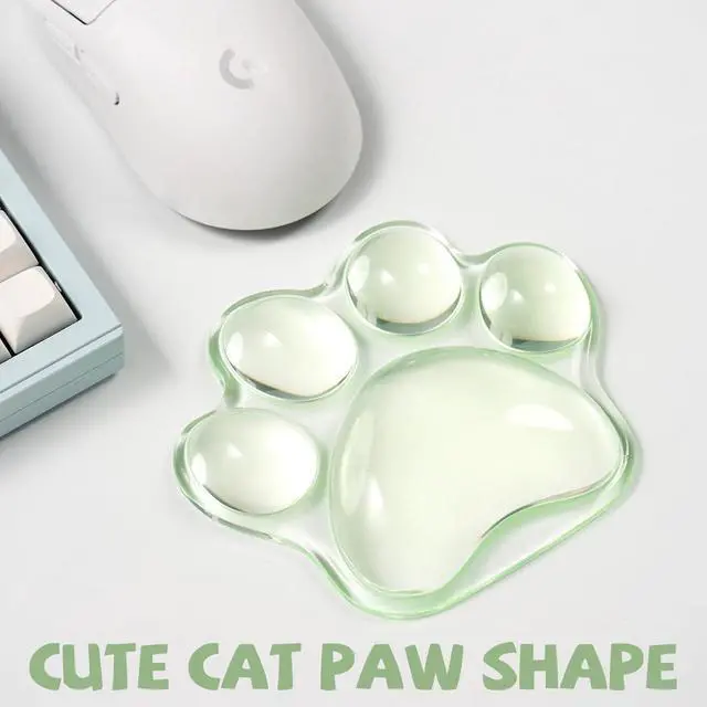 Alt view image 2 of 7 - Cat Paw Mouse Wrist Rest, Clear Gel Mouse Wrist Support Pad, Green Cute Ergonomic Wrist Cushion for Mouse, Soft Transparent Wrist Pain Relief for Office Home Desk Computer Mouse(Green)