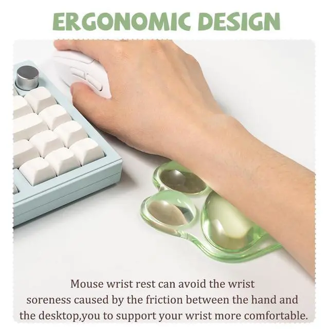 Alt view image 3 of 7 - Cat Paw Mouse Wrist Rest, Clear Gel Mouse Wrist Support Pad, Green Cute Ergonomic Wrist Cushion for Mouse, Soft Transparent Wrist Pain Relief for Office Home Desk Computer Mouse(Green)