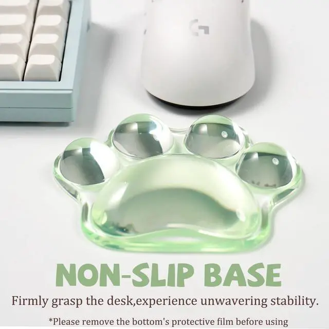 Alt view image 7 of 7 - Cat Paw Mouse Wrist Rest, Clear Gel Mouse Wrist Support Pad, Green Cute Ergonomic Wrist Cushion for Mouse, Soft Transparent Wrist Pain Relief for Office Home Desk Computer Mouse(Green)