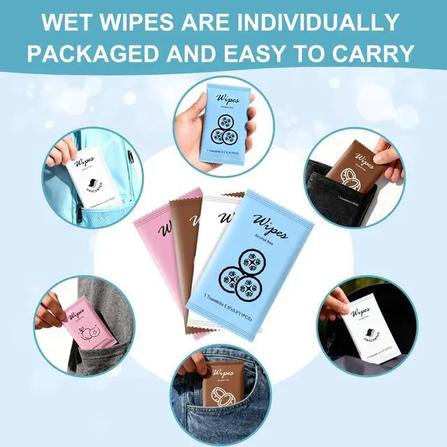Alt view image 2 of 6 - Individual Hand Wipes Wet Wipes Travel Size,Wet Wipes Individually Wrapped