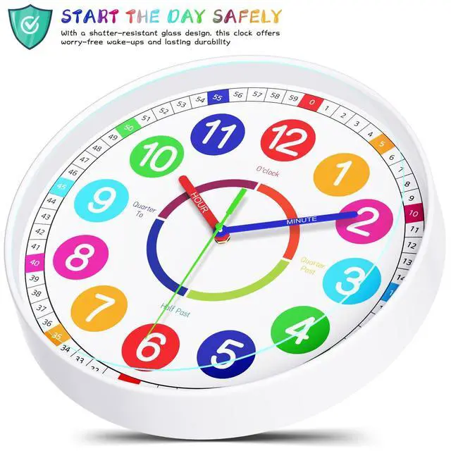 Alt view image 2 of 7 - Kids Wall Clock - Non-Ticking, Battery Operated Time Teaching Clock for Kids, Ideal for Childrens Bedrooms, Playrooms, and Stylish Home Décor White, 8 Inch